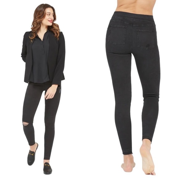 SPANX Vintage Distressed Ankle Skinny Jeans in Vintage Black Size Large - Picture 1 of 10